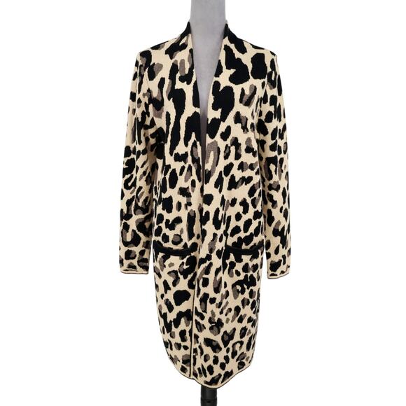 Chicos Sweater 2 Womens Large Beige Black Animal Print Open Cardigan Mob Wife - Picture 1 of 14